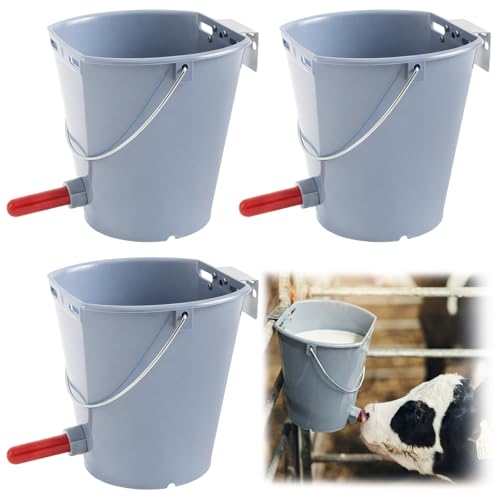 Sawysine 3 Pcs 8.45 Quart Calf Nursing Bucket, Single Teat Feeder with Metal Hanger, Hanging Calf Pail with Nipple Livestock Feeder for Over The Fence, Stall, Barn, Cowshed/Cattle Housing - color: Single Teat