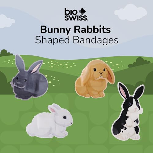 BioSwiss Bandages, Bunny Rabbits Shaped Self Adhesive Bandage Set, Latex Free, Sterile Wound Care, 50 Count - size: 50-Count Tin, style: Bunny Rabbits