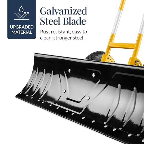 Best Choice Products 36in Galvanized Blade Heavy-Duty 2-Wheel Snow Pusher Hand Plow for Snow Removal w/Wheels, Adjustable Handle, Blade Angle - Yellow - color: Yellow, size: 36in w/Wheels