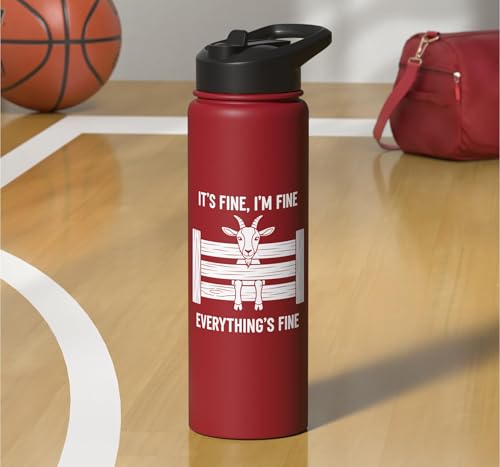 It's Fine I'm Fine Everything's Fine Goat Farm Mom Funny Kid Stainless Steel Insulated Water Bottle - color: Red