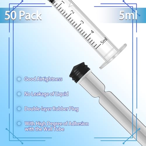 50 Pack 5ml Plastic Syringes with Caps for Science Labs, Liquid Measuring, Watering, Refilling, Oral,Pet - size: 5ml-50Pack