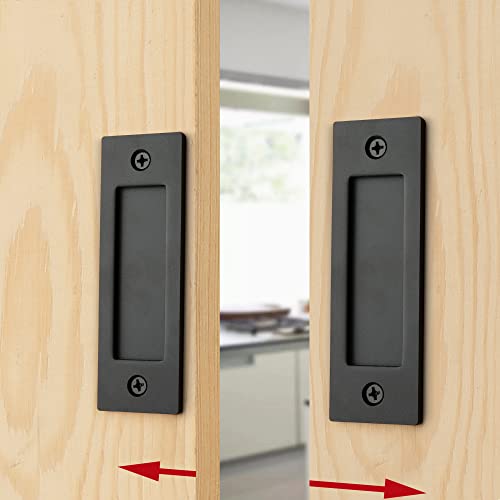 HASWARE 6" Finger Flush Pull Handle Set, Brushed Metal Sliding Barn Door Handle, Rectangular Plate, for Closet Pocket Door or Cabinet
