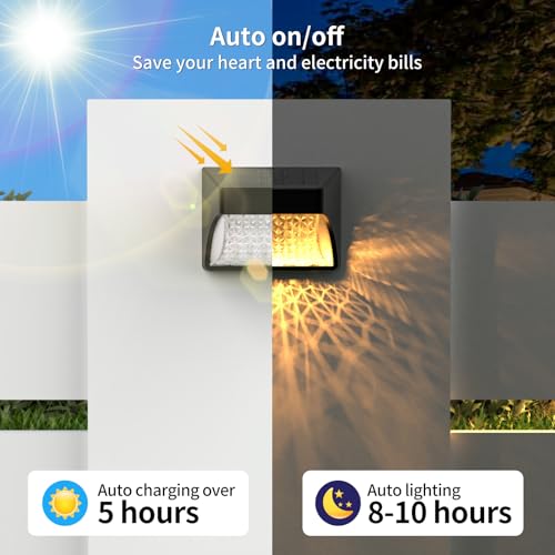 Solar Fence Deck Lights Outdoor 8 Pack, Solar Step Lights Dusk to Dawn Warm White/Cool White, Solar Powered LED Lights Decor for Outside Stair Step Yard Patio Waterproof (Black)