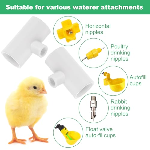 36PCS Chicken Waterer PVC Tee Fittings for Threaded Poultry Nipples Chicken Water Drinker and Feeder Cups, Fully Automatic Poultry Waterers