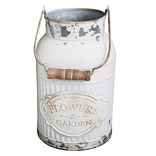 HyFanStr French Style White Milk Can Shabby Chic Metal Vase Flowers Bucket Rustic Pitcher Jug for Home Garden Decor Small - color: White-small
