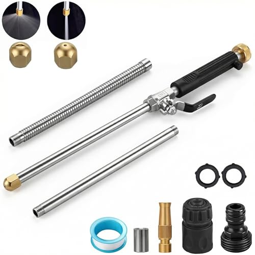 Hydro Jet High Pressure Power Washer-high pressure cleaning tool Extra Long Extendable Wand,Flexible Water Hose Universal Nozzle,Gutter Patio Car Pet Window Cleaning tool black - color: Black