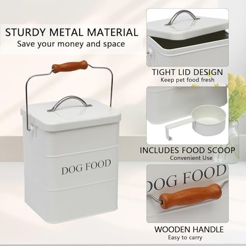 Morezi Dog Food Treat Storage Container with lid Scoop Included - Perfect Farmhouse Dog Food Bin for Kitchen Countertop, Shelf, Decoration Home - Dog Food - White - color: White Dog Food