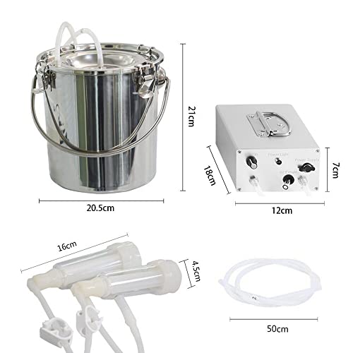 7L Goat Electric Milking Machine, Automatic Rechargeable Battery Powered Pulsation Vacuum Pump with 2 Teat Cups Stainless Steel Bucket for Goat(Battery Model) - color: Goat, size: 7LBattery