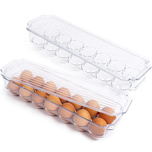Greenco Refrigerator Organizer Bins for Eggs - Eggs Container for Refrigerator - 14 Egg Organizer Container with Lid & Durable Handle - Stackable Plastic Egg Holder for Refrigerator - Clear, Set of 2
