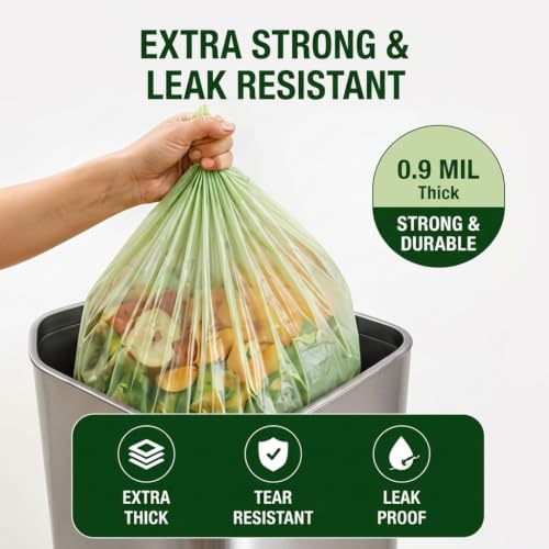 OrangeBio 13 Gallon Compostable Trash Bags, 50 Count, BPI Home Certified | 0.9 Mil Tall Kitchen Garbage Bags for Food Waste & Home Composting, Plant-Based, 24" x 31.5" - size: 50 Count (Pack of 1)