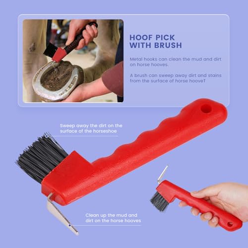 Horse Grooming Kit, 10pcs Horse Brushes & Cleaning Tool Set | Includes Tote Bag, Sweat Scraper, Curry Comb, Brush, Hoof Pick, Livestock Bathing Supplies Equine Care Supplies