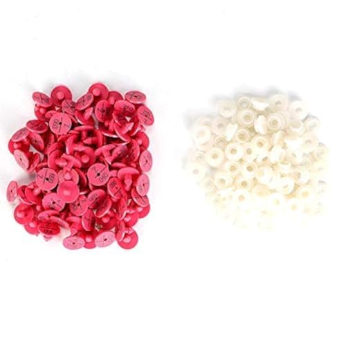 Fdit Plastic Animal Ear Numbered ID Marker for Rabbit Dog Rose Red Lightweight Round 0.7 x 0.7 x 0.5 in 100 100 Buttons