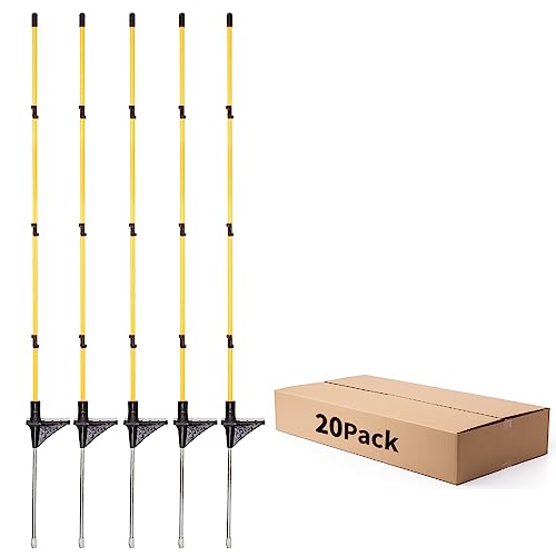 20-Pack 46" Fiberglass Step-in Electric Fence Posts | Adjustable Clips · Metal Spikes · For Patio, Gardens, Lawns & Temporary Fencing