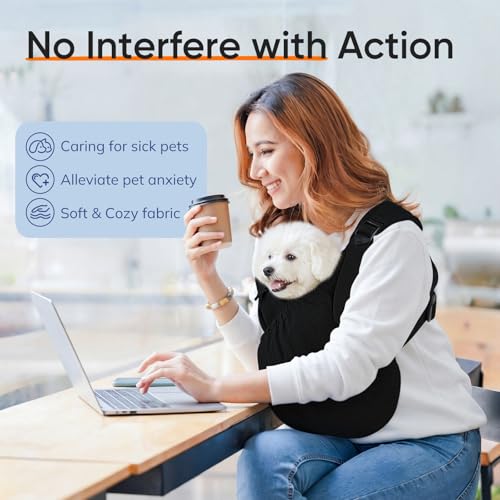 Supet Dog Sling Carrier for Pets, Adjustable Hands Free Front Chest Pouch | Reduces Back & Neck Pain Anti-Anxiety Backpack, 62% Cotton Blend Soft Bag, Fit Dogs, Cats, Puppy (Black Plus 11-18Lbs) - color: Black, size: Plus ( 11 - 18Lbs )