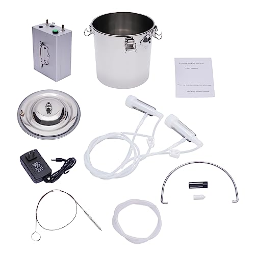 Electric Cow Milking Machine 5L Automatic Goat Milking Machine, Portable Pulsation Vacuum Pump Milker Machine for Cows, Goats, Sheep w/Auto Stop Valve, Stainless Steel Bucket, 2 Teat Cups