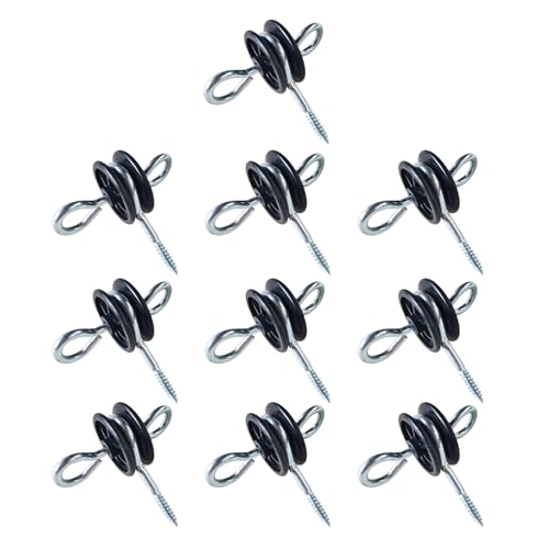 QMARK 10 Pack Electric Fence Wood Post Anchors | Wood Post Screw-in Insulators, Screw-in Gate Handle Anchor, 2-Ring Black Handle Anchors