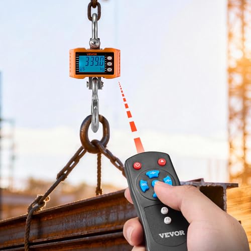VEVOR Digital Crane Scale, 4400 lbs/2000 kg Max Capacity, Heavy Duty Industrial Hanging Scale with Cast Aluminum Case & LCD Display, 1 lbs Division & 3 Unit Switch, Remote Control for Garage Factory - style: 4400BLS