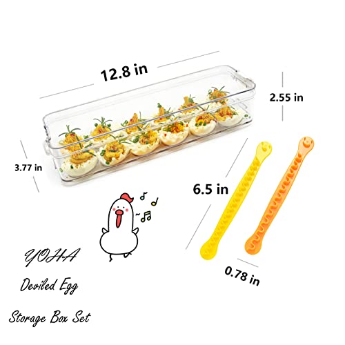 YOHA Clear Deviled Egg Tray Carrier with Lid 12 Grids Eggs Holder Case Refrigerator Egg Container Deviled Egg Platter Stackable Egg Tray Camping Picnic Travel Portable Egg Storage Container,Clear-12