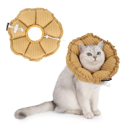 Soft Cat Cone Collar， Cute Adjustable Cat Recovery Collar，Elizabethan e Collar that can Protect Head and Foot Wounds，Daisy Yellow All-Season Style - color: Yellow, size: M