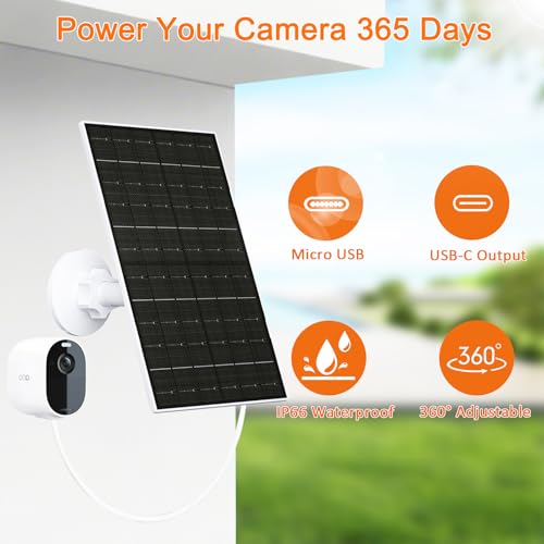 FUTUREZEN 6W Solar Panel for Arlo Essential 2K/XL/Spotlight Cam, 2 Pack | USB-C and Micro USB plugs, 5V output, IP66 waterproof, 360° adjustable mount, 7.2ft cable