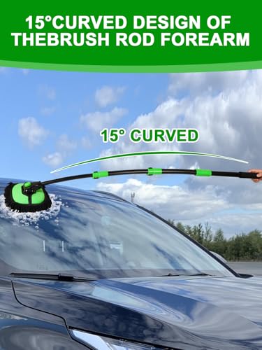 53" 15° Curved Car Wash Brush with Long Handle High Density Chenille Soft Bristle Brush Head Suitable for Cleaning Detail Roof Wheel Windshields Truck SUV RV Window