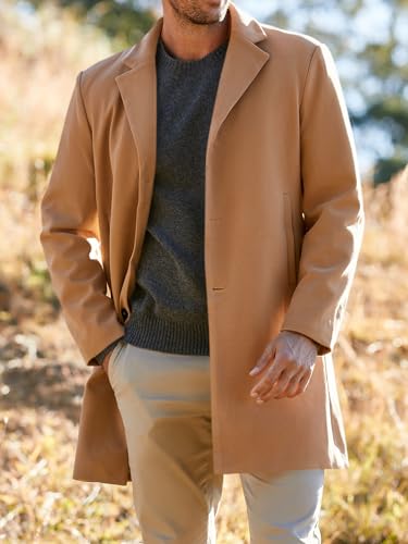 PASLTER Mens Trench Coat Slim Fit Mid Length Pea Coat Winter Overcoat | Notched Collar,Single Breasted,Warm Peacoat Jacket,Soft Mens Dress Coat,Fall Winter Mens Trench Coat Long - color: Khaki, size: Medium