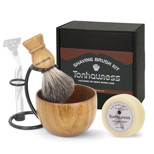 Shaving Brush Kit For Men, 4 In 1 Shaving Brushes Set Includes Badger Hair Shaving Brush, Wood Bowl, Stainless Steel Shaving Stand and Goat Milk Shaving Soap - color: 4 IN 1 With Soap