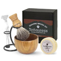 Shaving Brush Kit For Men, 4 In 1 Shaving Brushes Set Includes Badger Hair Shaving Brush, Wood Bowl, Stainless Steel Shaving Stand and Goat Milk Shaving Soap - color: 4 IN 1 With Soap