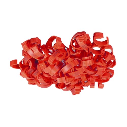 100Pcs Chicken Leg Rings,Bright Color Chicken Identification Bands Clip On Plastic Numbered Poultry Leg Bands for Birds Ducks Goose Gamefowl (100Pcs Red Rings with Number Markers)