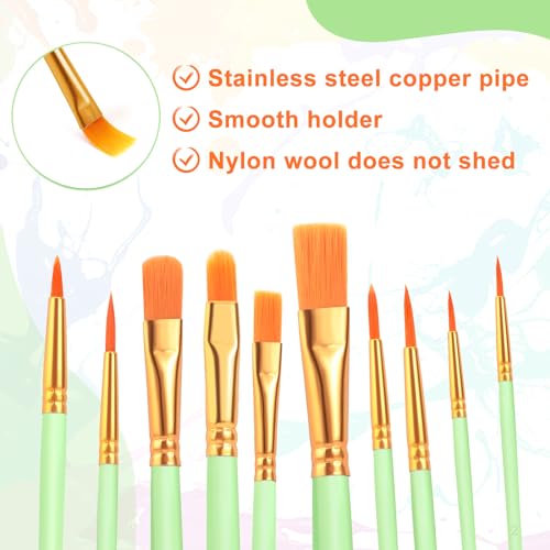 ESRICH 60PCS Paint Brushes, Paint Brush for Acrylic Painting | Artist Paintbrushes for Oil Watercolor, Body Face Rock Canvas, Small Paint Brushes for Kids, Green - color: Green, size: 60