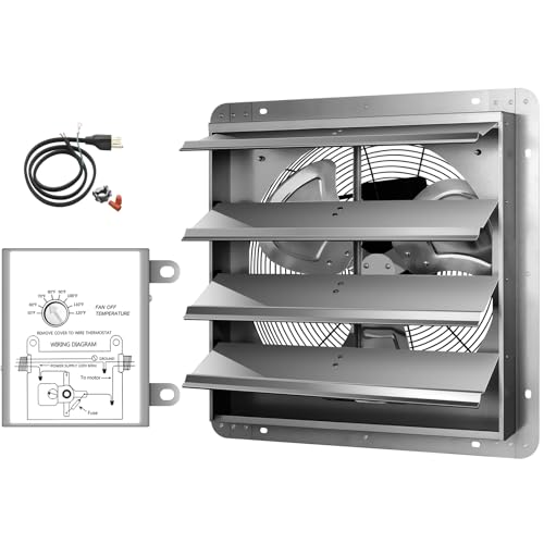 Simple Deluxe 18 Inch Wall Mounted Shutter Exhaust Fan with Temperature Controller and Power Cord Kit, Aluminum, 1400 RPM, 2000 CFM, for Greenhouse, Attic, Garage, Louvered Vent, Plant, Silver - size: 18 Inch