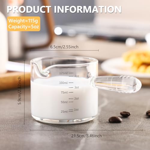 Bincoo Espresso Glass, 150ML Cups with Handle and Dual-Scale, V-Shaped Mouth Measuring Cup, Perfect for Shots and Milk Froth (1)