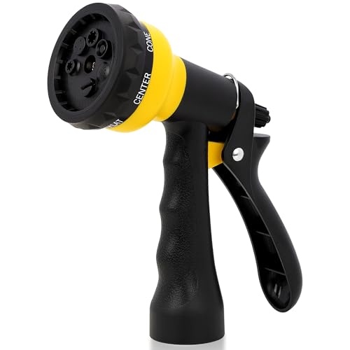 NEXCOVER Garden Hose Nozzle Sprayer - 7 Adjustable Watering Patterns Nozzle for Water Hose, Non-Slip Garden Spray Nozzle for Car Washing, Watering Plants, Pets Showering, Lawns Cleaning, Yellow - color: Yellow