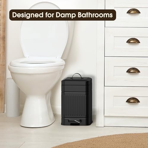CEROELDA Small Trash Can with Lid-5L/1.3 Gal,Stainless Steel Outdoor Dog Poop Garbage Can-Farmhouse Retro Metal Waste Bin w/Step Pedal for Bathroom Bedroom Office-Soft Close-Black - color: Black