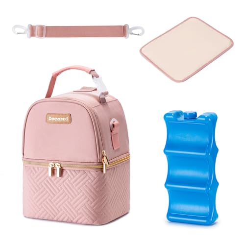 Breastmilk Cooler Bag with Ice Pack & Mat Fit 6 Bottles Up to 9 Ounce, Breast Milk Pump Cooler Bag for Moms Daycare,Work&Travel, Pink - color: Pink