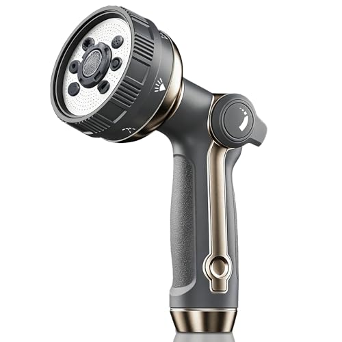 Garden Hose Nozzle Heavy Duty Metal Water Hose Sprayer | Heavy Duty Metal Spray Nozzle With Thumb Control. Japanese-style Design & 8 Spray Patterns For Different Blooming Seasons - color: Black Gray