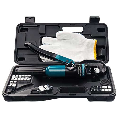 Hydraulic Crimping Tool for 1/8"-3/16" Cable Railing Kits, 10-Ton Crimper | 9 Hardened Dies, One-Hand Use, Hydraulic Crimper for Cable Railing Hardware, Wire & Battery Cable Crimping 12-2/0 AWG DC01 - color: Silver