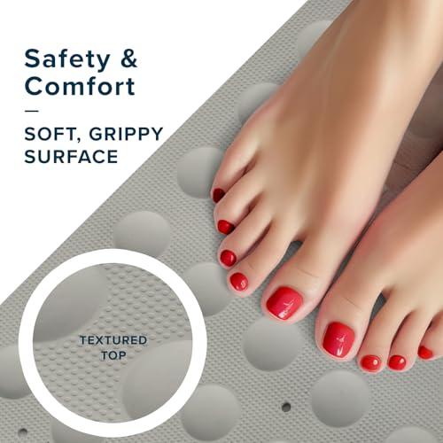 SlipX Solutions 21"x21" Mildew Resistant Non Slip Shower Stall Mat, Tan | Soft Durable Rubber Underfoot, Product Protection, 140 Power Grip Suction Cups, Center Drain Hole - color: Tan