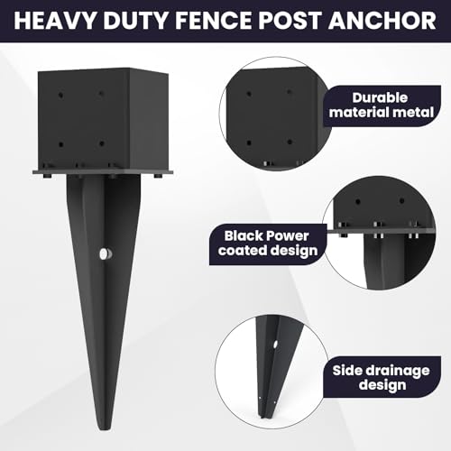 2 Pcs 22" Fence Post Anchor Ground Spike|Black Powder-Coated|6"x6" | Actual 5.6"x5.6" Heavy Duty Metal Fence Post Anchor for Deck| Fence| Porch| Railing| Mailbox - size: 2 Pcs, style: 6"x 6"