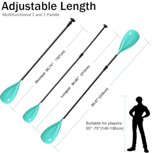 Karltion SUP Paddle - 3-Piece Adjustable Aluminium SUP Paddle with Glass Fiber Blade for Surfing, Floating, Water Sports - color: Turquoise and Turquoise