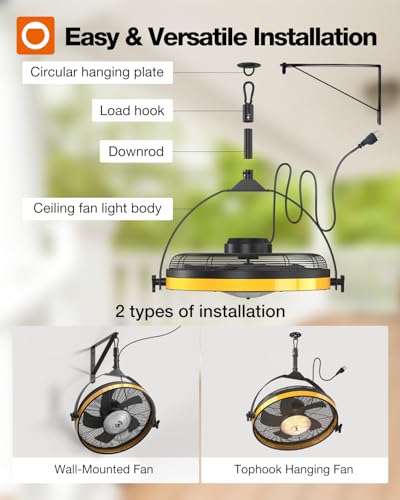 addlon 20 Inch IP65 Outdoor Ceiling Fan with Light, Remote & APP Control | IP65 waterproof, 3CCT dimmable light, 360-degree tilt, 6 speeds, wall-mount hook fan for patios, pergolas, porches, canopies - color: Ceiling & Wall Mount