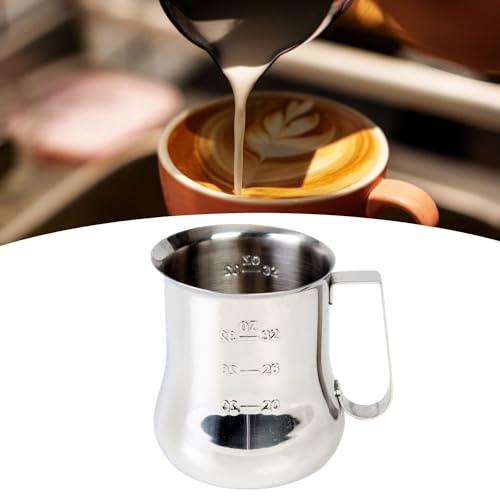 TrueCraftware- 18 oz Milk Frothing Pitcher Stainless Steel with Measuring Scale- Frother Cup Steaming Espresso Milk Pitcher Coffee Bar Cappuccino Barista Tools Milk Jug Steamer - size: 18 Ounces