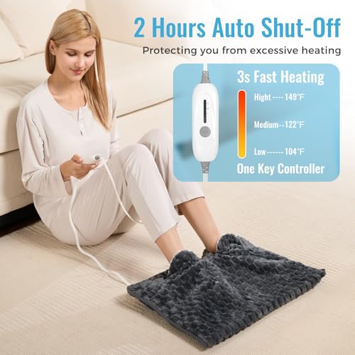 Electric Heated Foot Warmer Soft Flannel Foot Heater with 2h Auto Off & 3 Heat Levels Full Body Use Heating Pad for Feet, Abdomen, Cramps, Pain Relief Pocket Design 16" x 22" Dark Grey - color: Light Grey