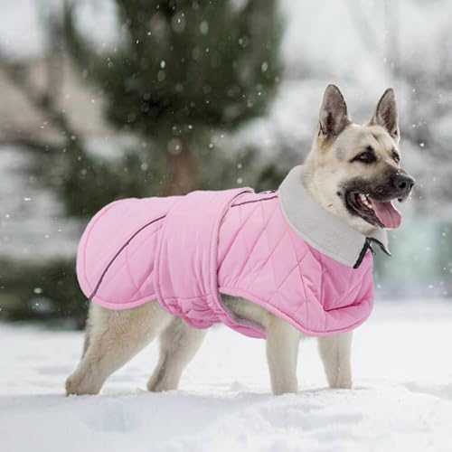 Kuoser Dog Winter Coat Waterproof Dog Snow Jacket, Warm Fleece Lined Pet Turtleneck Snowsuit Puppy Cold Weather Coats with Harness Hole, Adjustable Winter Vest for Medium Large Dogs, Pink, L - color: Pink, size: Large (Chest: 52 - 62CM / 20.47" - 24.4")