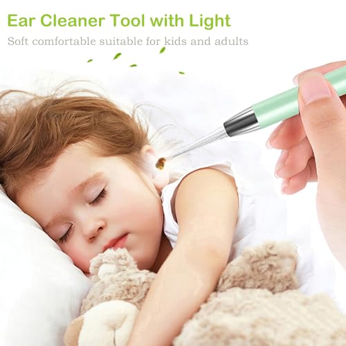 4 Pack Ear Wax Removal Tool Kit with Light, Ear Pick Ear Cleaning Tools Set for Kids and Adults, Ear Picks Digger & Tweezers & Spiral Spring Ear Spoon with Storage Box (Green) - color: Green