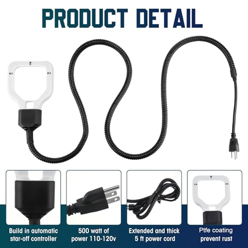 Tujoe 1 Pack 500 Watt Stock Tank Heater Chicken Water Heater, Cast Aluminum Submergible De-icer, Thermostatic Control Water Trough Pond for Livestock Poultry Bird Bath, Cow, Horse Drinking (500w)
