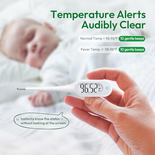 8 Seconds Basal Thermometer for Adult & Kids, Accurate & Safe Thermometer | Fever Alarm and Memory Recall, Oral, Ovulation or Underarm Use - size: 1 Pack