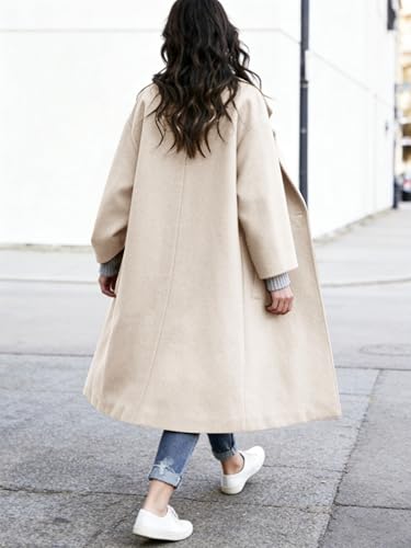 Women's Winter Wool Coat Notch Lapel Single Breasted Casual Mid Long Pea Trench Coat - color: Beige, size: Large