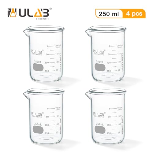 ULAB Scientific Glass Beaker Set, Vol. 250ml, 3.3 Borosilicate Griffin Low Form with Printed Graduation, Pack of 4, UBG1015 - style: Vol.250ml,Pack of 4
