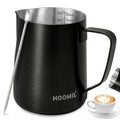 HOOMIL Milk Frothing Pitcher, 12oz/20oz/32oz 304 Stainless Steel | Steaming Pitcher with Clear Scale, Barista Milk Frother Cup Jug for Espresso Machine Coffee Cappuccino Latte Art - 20oz - color: Matte Black, size: 20 Ounces